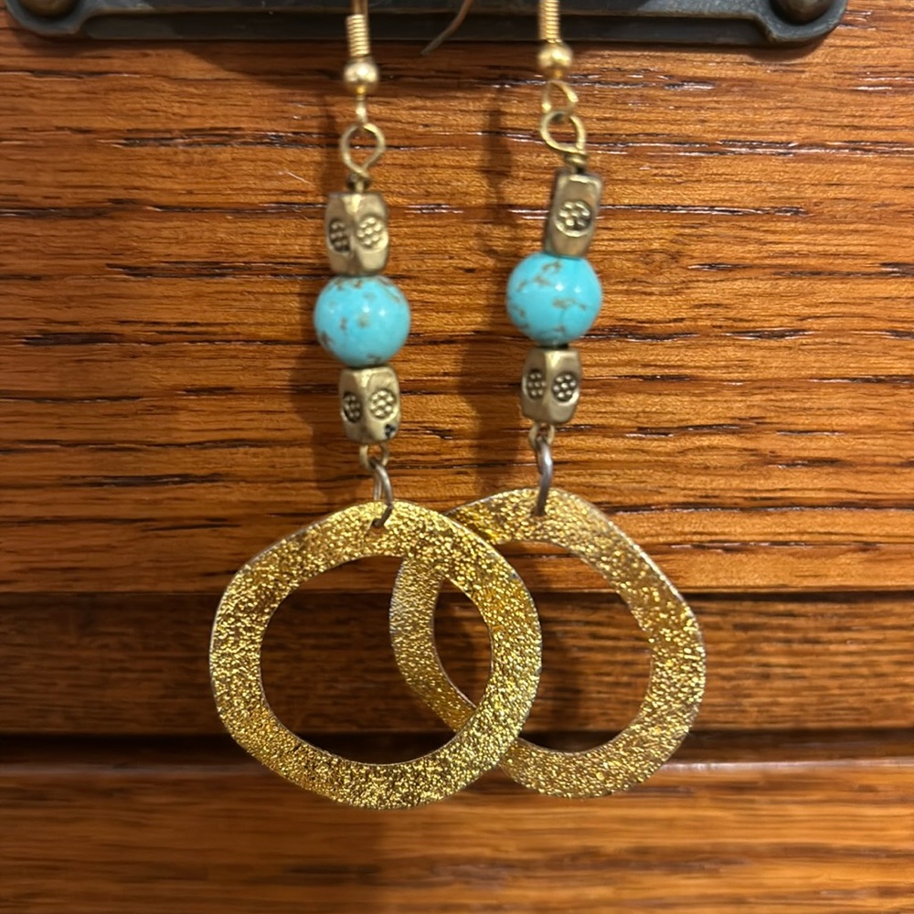 Faux Turquoise and brass earrings